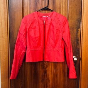 Vintage T Tahari Vibrant Corral Pink Women's Zip up Blazer/ cropped jacket (4)